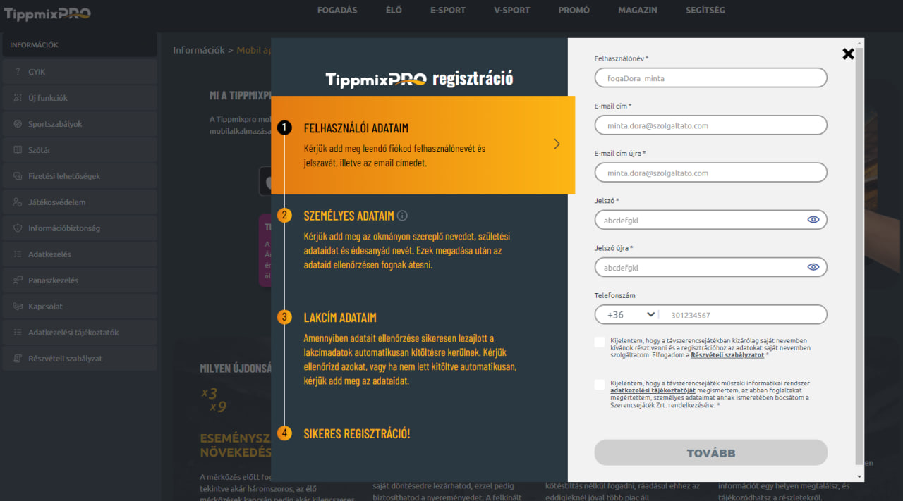 Regisztráció a TippmixPro